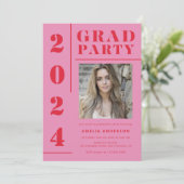 Invitation Retro Pink Red Typography Photo Graduation Party (Debout devant)