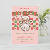 Invitation Retro Pink Santa Merry Christmas Party (Debout devant)