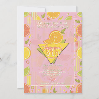 Invitation Retro Pink Summer Citrus Fruit Birthday