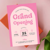 Invitation Retro Pink Trendy Arch New Business Grand Ouvertur
