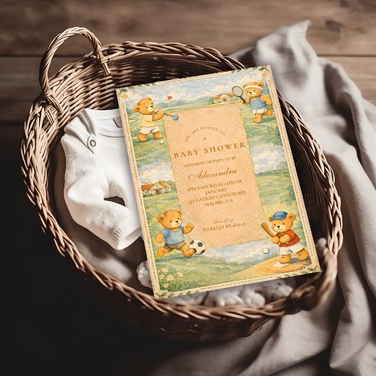 Invitation Retro Playground Teddy Bears Baby Shower