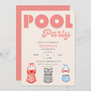 Invitation Retro Pool Party Femmes été Anniversaire