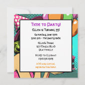 Invitation Retro Pop Art Femme tenant une fête d'anniversaire (Dos)