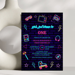 Invitation Retro Pop Neon Enfants Anniversaire Bash