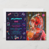 Invitation Retro Pop Neon Photo Enfants Anniversaire Bash (Devant)