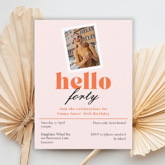 Invitation rétro pour les 40 ans Hello forty Paste