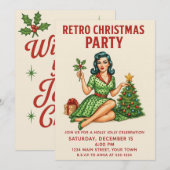 Invitation rétro pour soirée de Noël | Pin-Up vint (Devant / Derrière)
