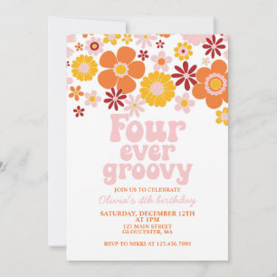 Invitation Rétro Pour Toujours Groovy Floral 4ème Anniversair