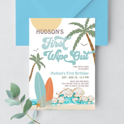 Invitation Retro Premier essuyer Surf Surf 1er anniversaire