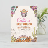 Invitation Retro Premier Rodéo Western Girl 1er Anniversaire (Debout devant)