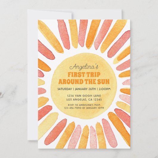 Invitation Retro Premier voyage autour du Soleil UN Anniversa (Devant)