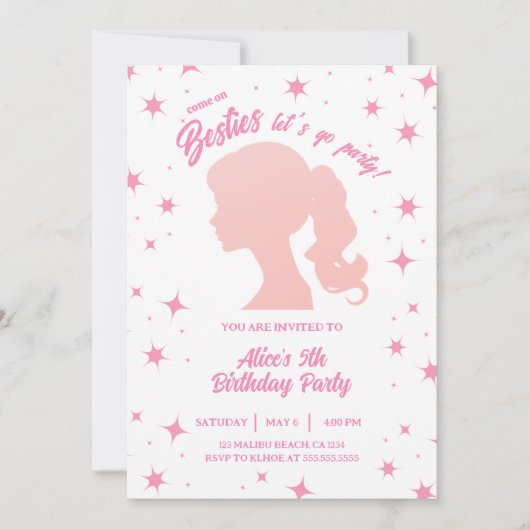 Invitation Retro Pretty Rose Malibu Stars Anniversaire (Devant)