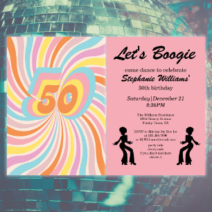 Invitation Retro Psycho Boogie Colorful Femme 50e anniversair
