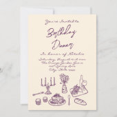 Invitation Retro Purple Dral Anniversaire Dîner Photo (Devant)