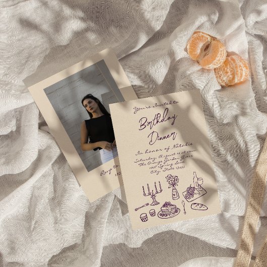 Invitation Retro Purple Dral Anniversaire Dîner Photo