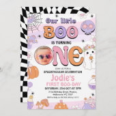Invitation Rétro Purple Halloween Little Boo 1er Anniversaire (Devant / Derrière)