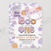 Invitation Retro Purple Little Boo Halloween 1er anniversaire (Devant / Derrière)