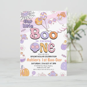 Invitation Retro Purple Little Boo Halloween 1er anniversaire