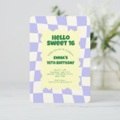 Invitation Retro Purple Super Checker Sweet 16 (Debout devant)