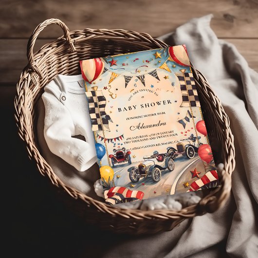 Invitation Retro Race Car Baby Shower