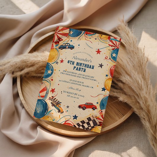 Invitation Retro Race Car Birthday Party