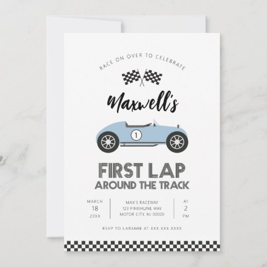 Invitation Retro Race Car First Lap Around the Track Birthday (Devant)