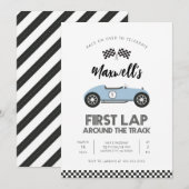 Invitation Retro Race Car First Lap Around the Track Birthday (Devant / Derrière)