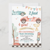Invitation Retro Race Car Sibling Boys Anniversaire Invitatio (Devant)