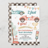 Invitation Retro Race Car Sibling Boys Anniversaire Invitatio (Devant / Derrière)