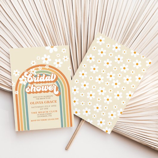 Invitation Retro Rainbow Daisy Super douche nuptiale