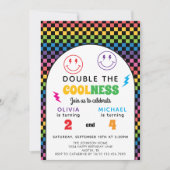 Invitation Retro Rainbow Double Celebration Joint Birthday (Devant)