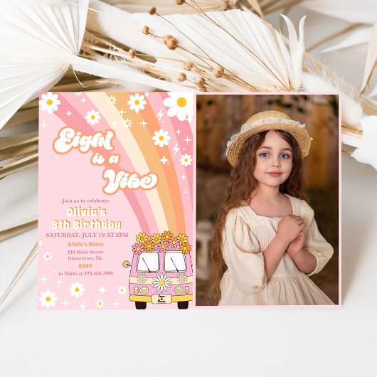 Invitation Retro Rainbow Eight est un Vibe Super 8e anniversa
