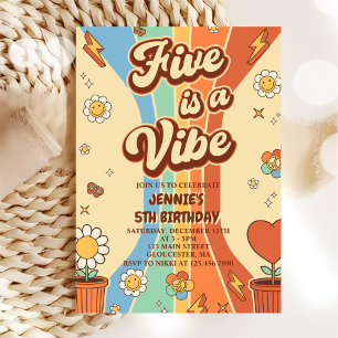 Invitation Retro Rainbow Five est un Vibe Super 5e anniversai