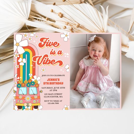 Invitation Retro Rainbow Five est un Vibe Super 5e anniversai