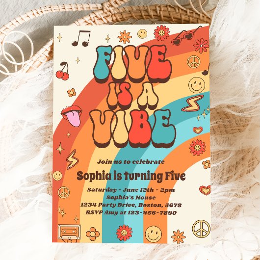 Invitation Retro Rainbow Five est un Vibe Super 5e anniversai