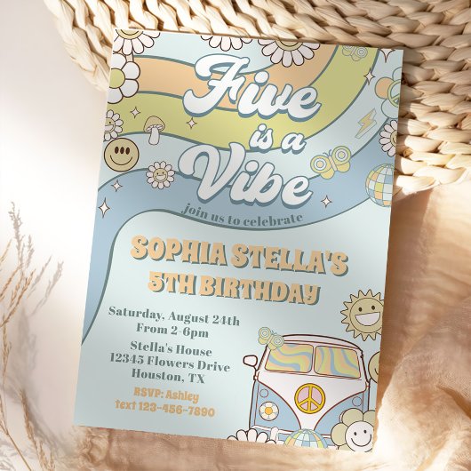 Invitation Retro Rainbow Five est un Vibe Super 5e anniversai