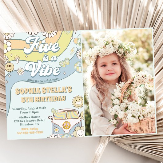 Invitation Retro Rainbow Five est un Vibe Super 5e anniversai