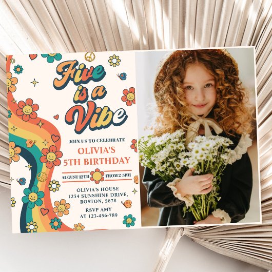 Invitation Retro Rainbow Five est un Vibe Super 5e anniversai