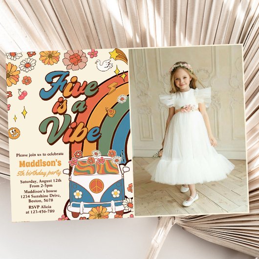 Invitation Retro Rainbow Five est un Vibe Super 5e anniversai