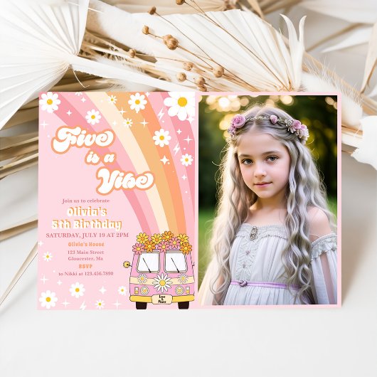 Invitation Retro Rainbow Five est un Vibe Super 5e anniversai