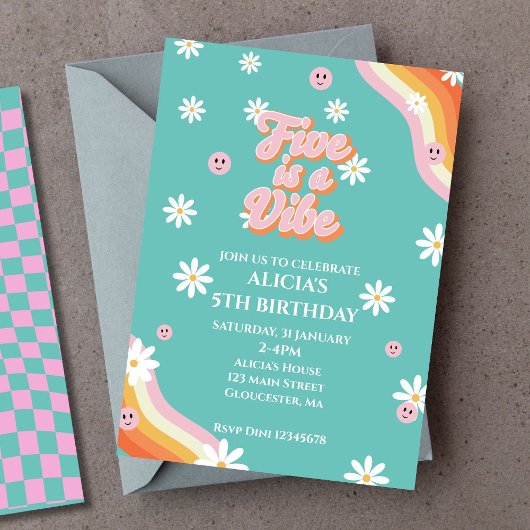 Invitation Retro Rainbow FIVE est un Vibe Super 5e anniversai