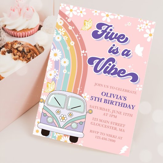 Invitation Retro Rainbow Five est une ambiance Anniversaire G