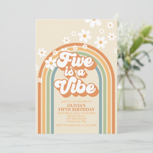 Invitation Retro Rainbow FIVE est une Vibe Super 5e anniversa (Debout devant)
