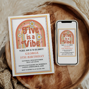 Invitation Retro Rainbow FIVE est une Vibes Groovy 5ème Anniv