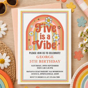 Invitation Retro Rainbow FIVE est une Vibes Groovy 5ème Anniv