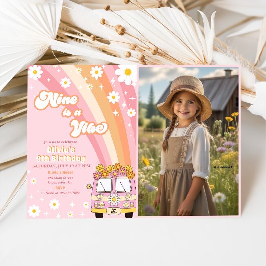 Invitation Retro Rainbow Nine est un Vibe Super 9e anniversai