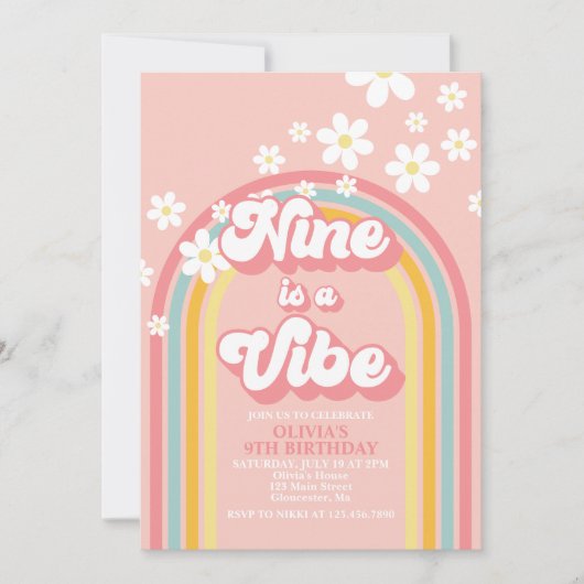 Invitation Retro Rainbow Nine est une Vibration Groovy 9e Ann (Devant)