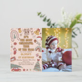 Invitation Retro Rainbow Onederful Noël 1er anniversaire (Debout devant)