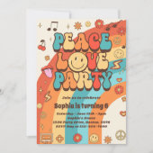 Invitation Retro Rainbow Peace Love Party 6e anniversaire (Devant)