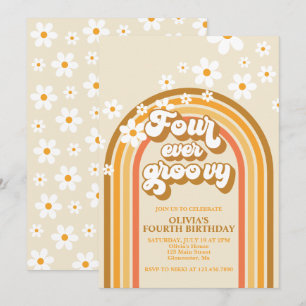 Invitation Retro Rainbow Quatre Ans Toujours Groovy